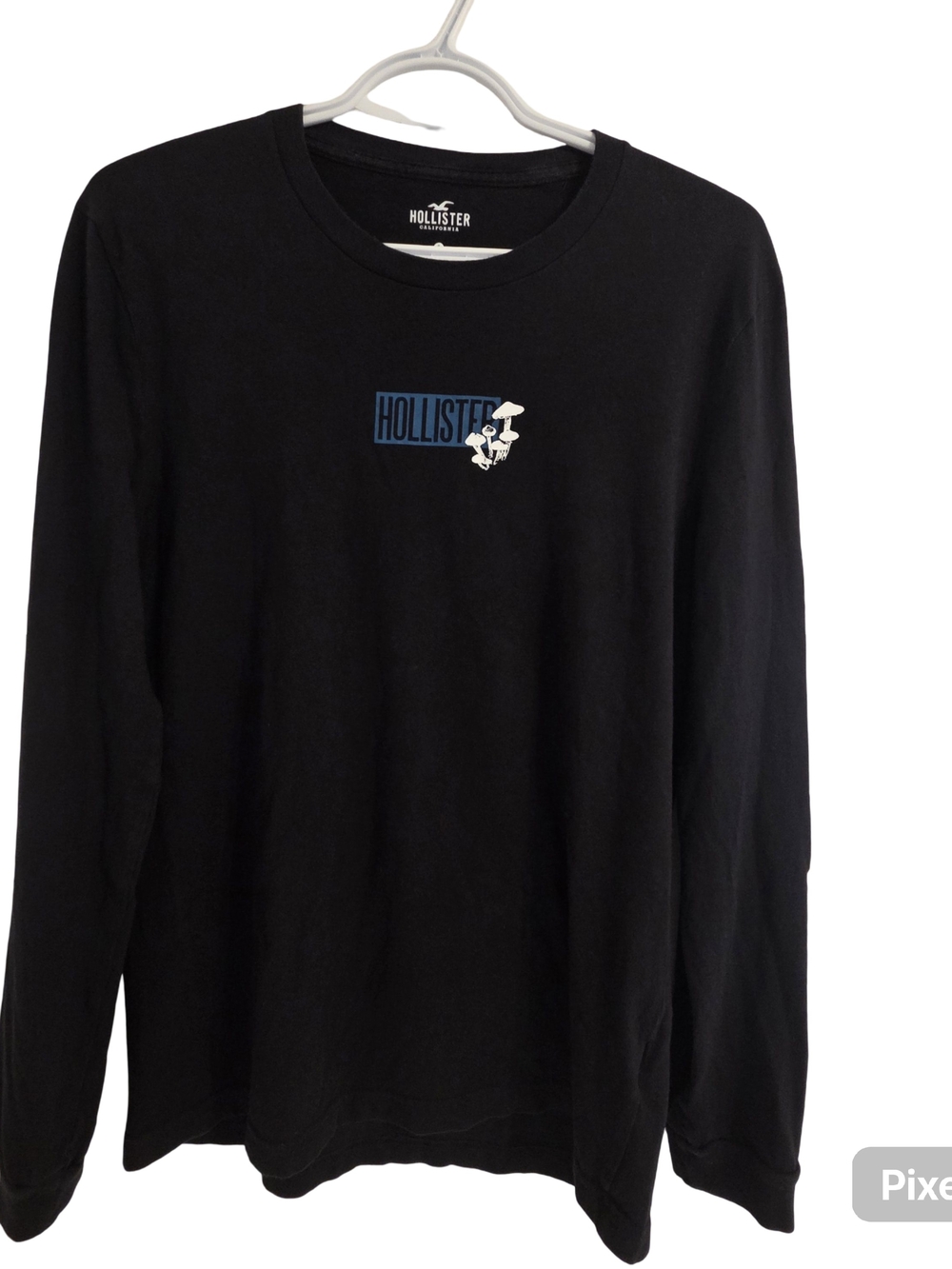 Hollister Black Long Sleeve Tee with Light Blue and White Logo